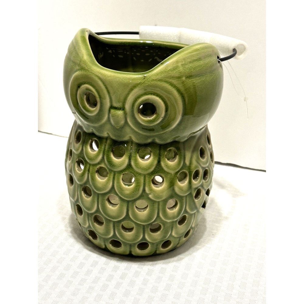 Vintage Ceramic Glazed Avacado Green 9" handing Luminary Lantern